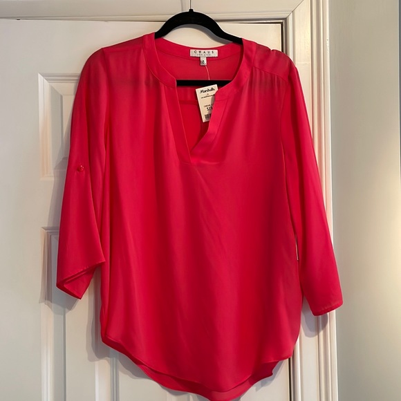 Chaus Tops - Bright pink medium pull over blouse, v-neck with tags